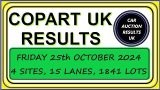 COPART UK AUCTION RESULTS FOR FRIDAY 251024 [upl. by Mahmud]