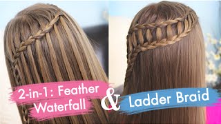 Feather Waterfall amp Ladder Braid Combo Tutorial  Cute 2in1 Braided Hairstyles [upl. by Ferri647]