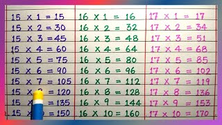 Table of 15 16 and 17  Table of 15  Table of 16  Table of 17  Maths Tables  Tables  RSGauri [upl. by Shelah]