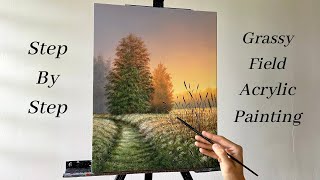 How to PAINT Grass Field Landscape  ACRYLIC PAINTING [upl. by Hanford]