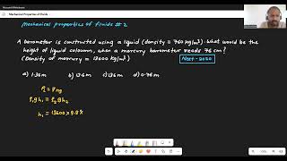 A barometer is constructed using a liquid  Mechanical properties of fluids 2  NEET 2020 [upl. by Ause519]