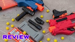 REVIEW Nerf Rival Accessories  Red Dot Sight Tactical Flashlight amp Rechargeable Battery [upl. by Lehcim]