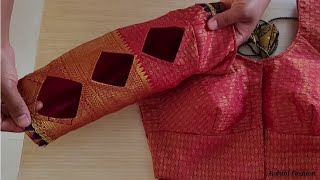 Paithani blouse model sleeve design  Simple and easy method of stitching [upl. by Latreece]