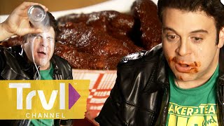 Adam Richman Takes On the Spiciest Food Challenges in America  Man v Food  Travel Channel [upl. by Nothgiel]