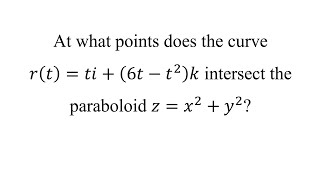 At what points does the curve 𝑟𝑡𝑡𝑖6𝑡−𝑡2 𝑘 intersect the paraboloid 𝑧𝑥2𝑦2 [upl. by Gitel]