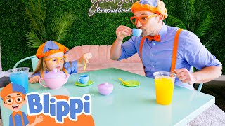 Blippi DRINKS Coffee at Mochas amp Minis  Blippi  Challenges and Games for Kids [upl. by Estella916]