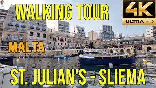 Walking Tour StJulian Sliema Malta 4K [upl. by Luamaj]