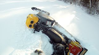 SkiDoo Tundra 300 ride in deep snow crashes and more [upl. by Ansel]