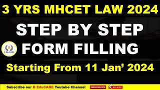 3 Years MH LAW CET 2024  StepByStep Application Form Filling Process  Must Watch mhcetlaw [upl. by Dyann]