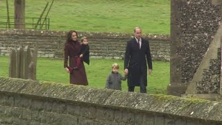 Prince George and Princess Charlotte walk to church on Christmas day [upl. by Chiarra71]