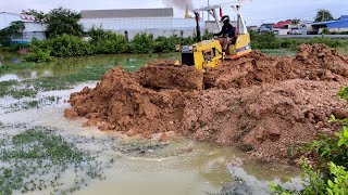 Amazing Land Reclamation Project  Bulldozer Komatsu D20 Pushing Dirt into Water for construction [upl. by Akzseinga]