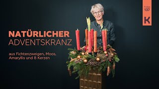 Natürlicher Adventskranz aus Fichtenzweigen Moos Amaryllis und 8 Kerzen  DIY  Weihnachten [upl. by Nosliw]