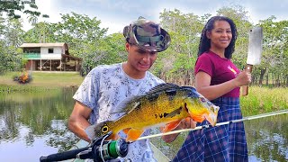 PESCA RIBEIRINHA de TUCUNARÉ e TRAIRÃO fizemos um ASSADO DELICIOSO NA BEIRA do Rio Amazonas [upl. by Asaert]