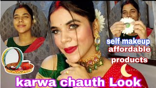 5 मिनट में करवाचौथ के लिए कैसे तैयार होते हैं 😱🌙Step By Step Karwachauth Makeup Tutorial 🌙🦚♥️ [upl. by Jaynell]