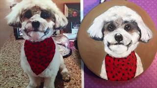 Painting Christmas Ornaments on wood Pet portraits from photos [upl. by Lashonde]