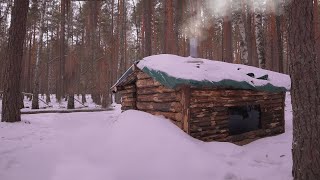 Dugout building AutumnWinter warm shelter in the woods start to finish [upl. by Eynahpets]