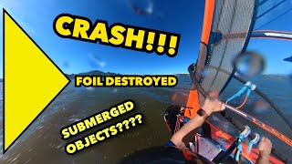 Windfoil crash Submerged object crash carnage foil destroyed Windsurfing Australia Lake Macquarie [upl. by Radley]