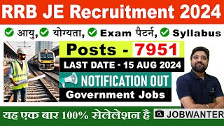 Requirement for 7951 RRB Junior Engineer and Supervisor Vacancies 2024 🚂  Apply Now 📅 I Job Wanter [upl. by Eleik]