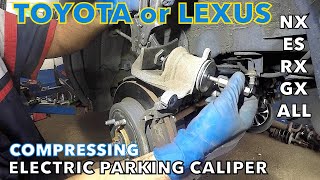 How to compress rear electrical parking caliper on Toyota or Lexus NX200t [upl. by Thomson634]