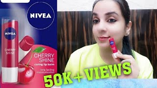 Nivea Cherry Shine Lip Balm ReviewNivea lip balmAffordable lip balm in India [upl. by Sirraf]