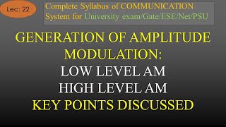 Generation of Amplitude Modulation  Low Level AM  High Level AM  Com Sys  R K Classes  Lec22 [upl. by Enneirb]