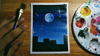 Easy Night Sky Acrylic Painting Tutorial for Beginners  StepbyStep [upl. by Ruskin293]