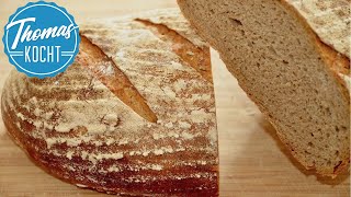 Roggenmischbrot mit Sauerteig backen  Thomas kocht [upl. by Pressey837]