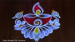 Diwali special deepam rangoli🪔easy rangoli🪔3×1 dots easyrangolibysuvarna  Easy Rangoli By Suvarna [upl. by Reivad]