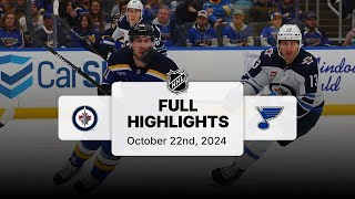 Jets at Blues  October 22 2024  NHL Full Game Highlights [upl. by Dnalrah]