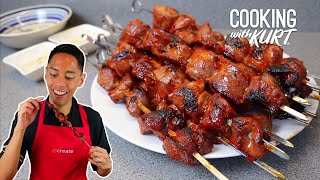 OvenGrilled FilipinoStyle Barbecue Pork Skewers  Cooking with Kurt [upl. by Enitsyrk]