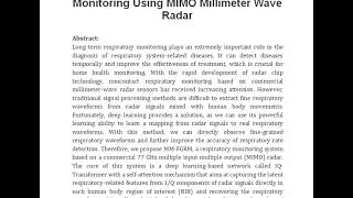 MM FGRM Fine Grained Respiratory Monitoring Using MIMO Millimeter Wave Radar [upl. by Ileray838]