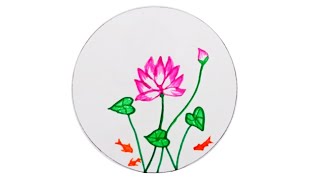 How to draw water lily step by step  very easy  Circle water lily drawing  art video [upl. by Sanez797]