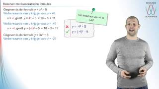 Kwadratische formules  rekenen met kwadratische formules deel 1  WiskundeAcademie [upl. by Roslyn]