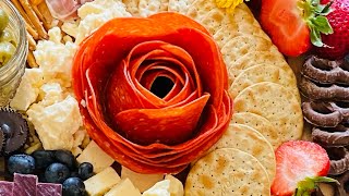 How to make Two Different Pepperoni Roses and a Pepperoni River charcuterie charcuterieboard [upl. by Haven887]