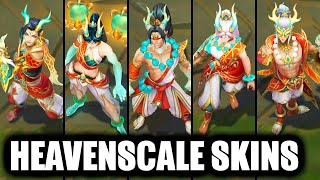 All New Heavenscale Skins Spotlight Lee Sin KaiSa Diana Ezreal Master Yi Janna Smolder LoL [upl. by Aihsei]