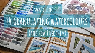 Swatching 44 Granulating Watercolours Schmincke Super Granulating Daniel Smith Primatek and more [upl. by Idak]