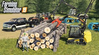 FS19 BUILDING A LOG CABIN CUTTING DOWN TREES amp STACKING LOGS  MULTIPLAYER EP 1 [upl. by Utley]