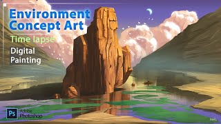 Environment Concept Art Process Digital Painting in Photoshop [upl. by Ynomrah]