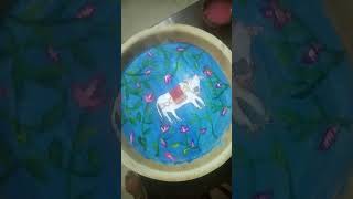 Plate painting 🎨 🖌️Areca leaf 🍀 plate wall decor 🖼️ dhokraartindia painting youtubeshorts [upl. by Nnylhsa]