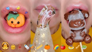 ASMR Satisfying Eating Emoji Food FROZEN HONEY MARSHMALLOW CHOCOLATE PUDDING Mukbang [upl. by Kilby]