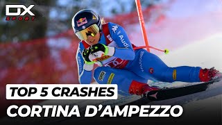 TOP 5 Crash Cortina dAmpezzo  Downhill  TRIBUTO 1000 ISCRITTI  2024 🇮🇹 [upl. by Acimehs]