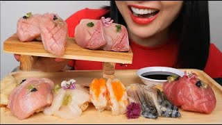 SUSHI NIGIRI BIG BITE ASMR EATING SOUNDS LIGHT WHISPERS  SASASMR [upl. by Chabot869]