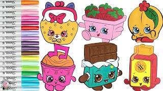 Shopkins Coloring Book Compilation Cheeky Chocolate Strawberry Topper Peachy Runny Honey Cappella [upl. by Vernen]