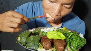 Eating Dry Smoked Pork  Spicy Green King Chilli Mukbang [upl. by Nim]