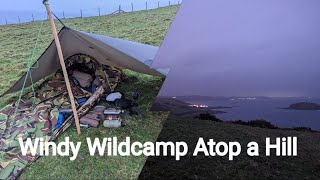 Hooped Bivvy MicroAdventure Atop a Wild and Windy Hill  Alpkit Rig 35  Dutch Hooped Bivvy [upl. by Nuyh641]