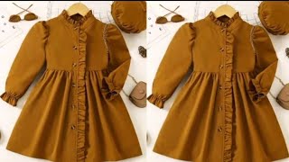 Very Easy Baby Frock Cutting and stitching with Frill and Contrast Baby Frock [upl. by Auqenes]