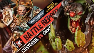 DOUBLE NEW CODEX DEBUT Orks vs Adeptus Custodes  Warhammer 40k Battle Report [upl. by Koball]