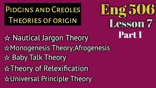 Eng 506pidgin and creoleOrigin of TheoriesLesson 7Baby talk theoryNautical jargon theory [upl. by Akieluz]