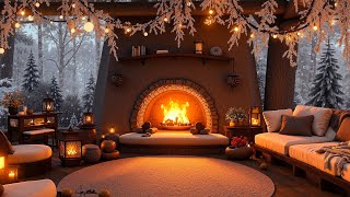 Serene Winter Porch Ambience  Cozy Winter with Crackling Fire Windy Snowfall for Sleep amp Relax ❄️ [upl. by Gokey436]