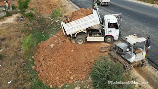 Started New Project Action Skill Bulldozer Pushing Dirt And 5 Ton Dump Truck Fill Land Next The Road [upl. by Abbub]